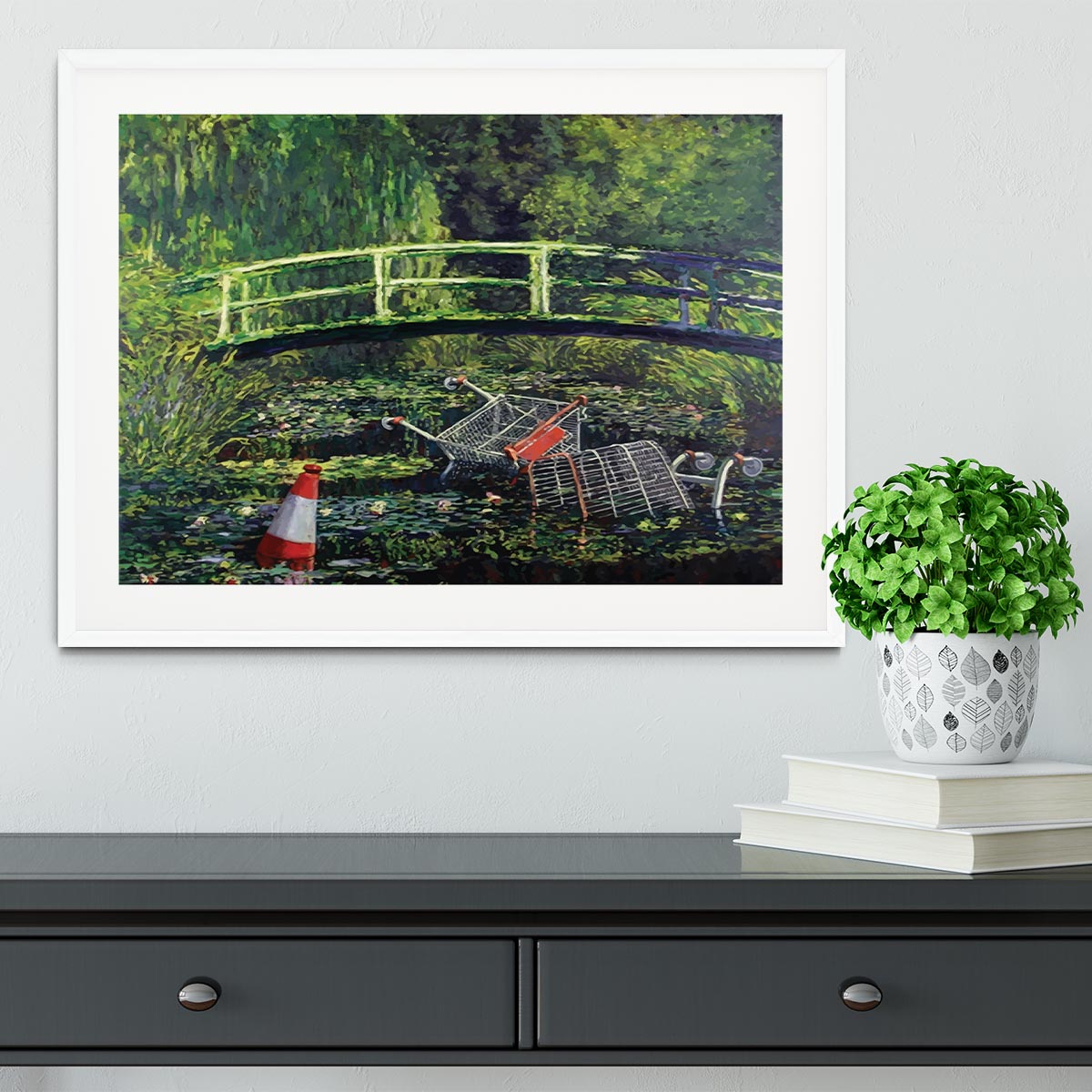 banksy Water Lilies Trash Framed Print - Canvas Art Rocks - 5