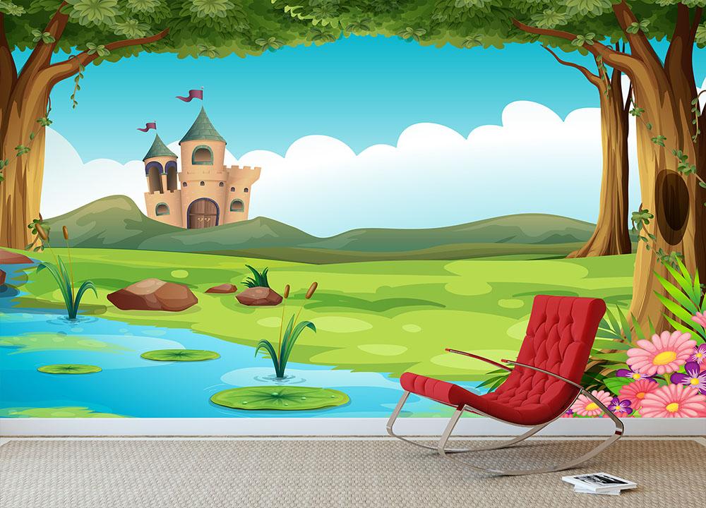 castle and a pond Wall Mural Wallpaper - Canvas Art Rocks - 3