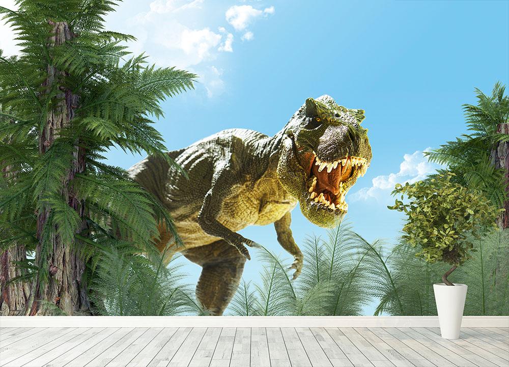 dinosaur in the jungle background Wall Mural Wallpaper - Canvas Art Rocks - 4
