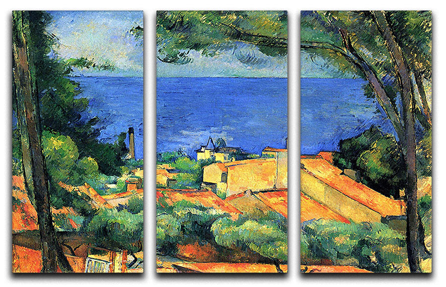 l'Estaque with Red Roofs by Cezanne 3 Split Panel Canvas Print - Canvas Art Rocks - 1