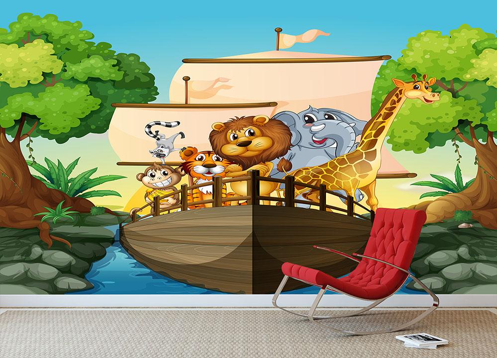 many animals on a boat Wall Mural Wallpaper - Canvas Art Rocks - 3