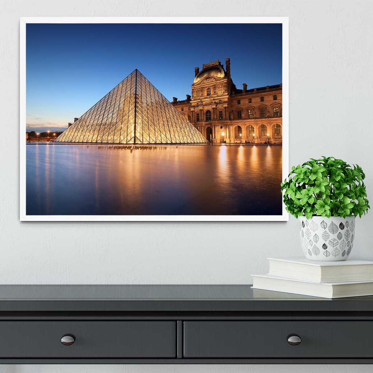 night scene of the Louvre Museum Framed Print - Canvas Art Rocks -6