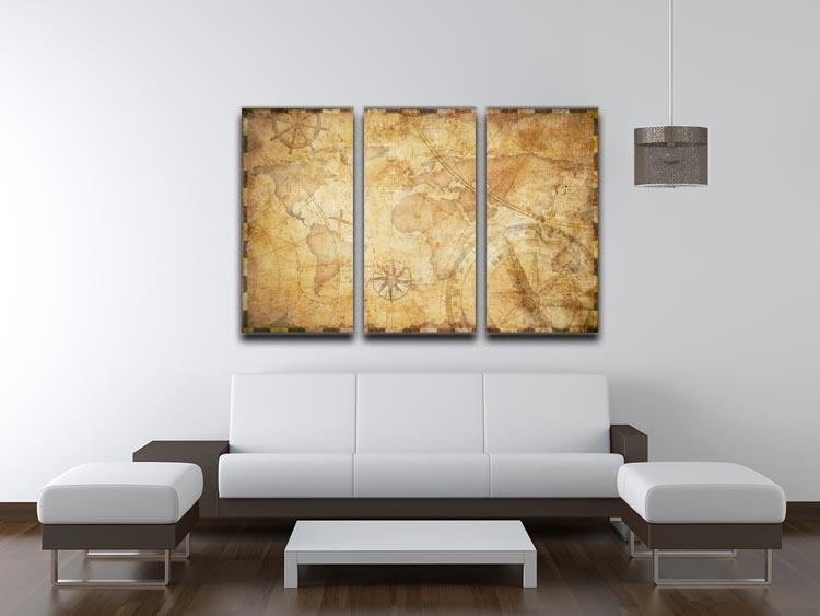 old nautical treasure map illustration 3 Split Panel Canvas Print - Canvas Art Rocks - 3