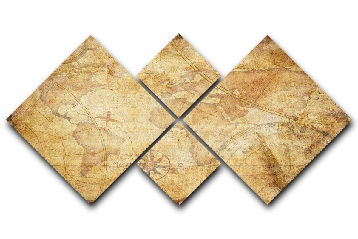old nautical treasure map illustration 4 Square Multi Panel Canvas - Canvas Art Rocks - 1