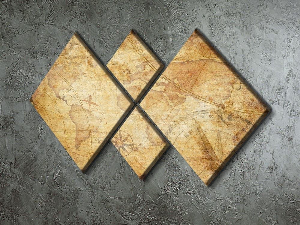 old nautical treasure map illustration 4 Square Multi Panel Canvas - Canvas Art Rocks - 2