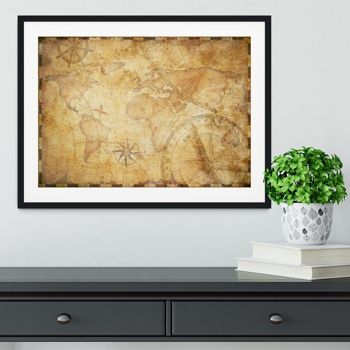 old nautical treasure map illustration Framed Print - Canvas Art Rocks - 1