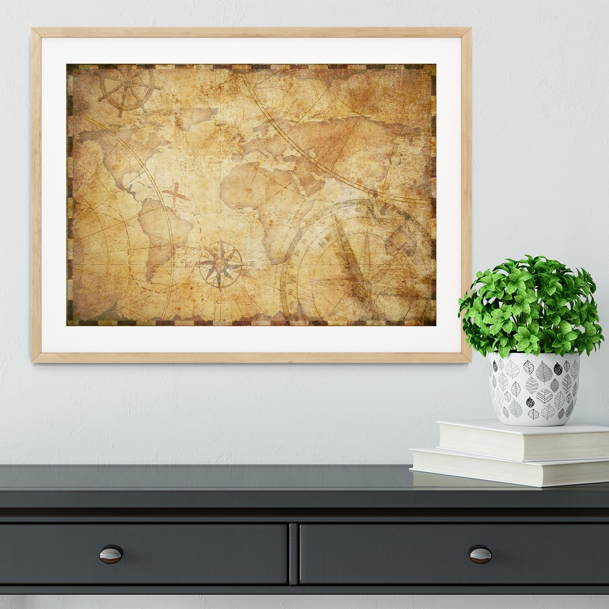 old nautical treasure map illustration Framed Print - Canvas Art Rocks - 3