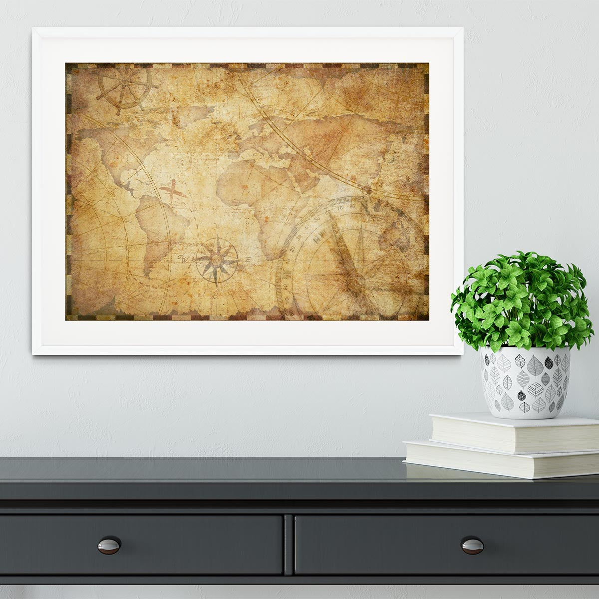 old nautical treasure map illustration Framed Print - Canvas Art Rocks - 5