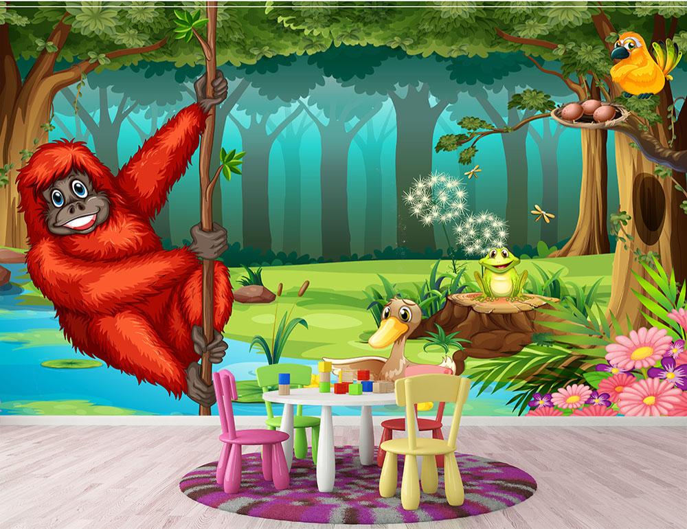 orangutan swinging in the jungle Wall Mural Wallpaper - Canvas Art Rocks - 2