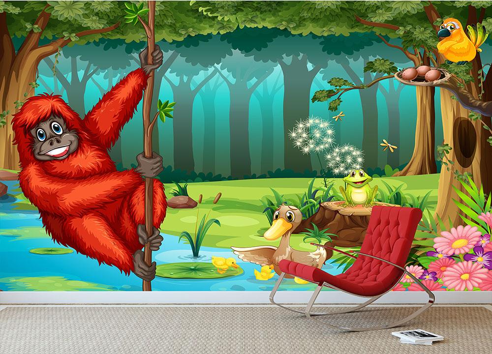 orangutan swinging in the jungle Wall Mural Wallpaper - Canvas Art Rocks - 3