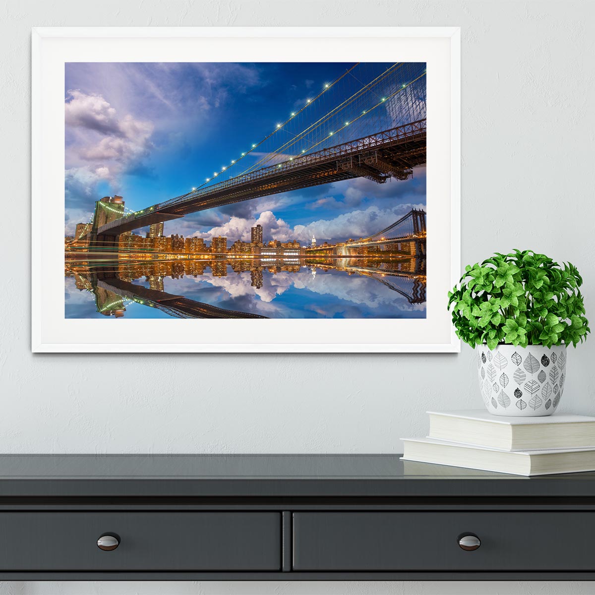 panoramic sunset with Brooklyn and Manhattan Bridge Framed Print - Canvas Art Rocks - 5