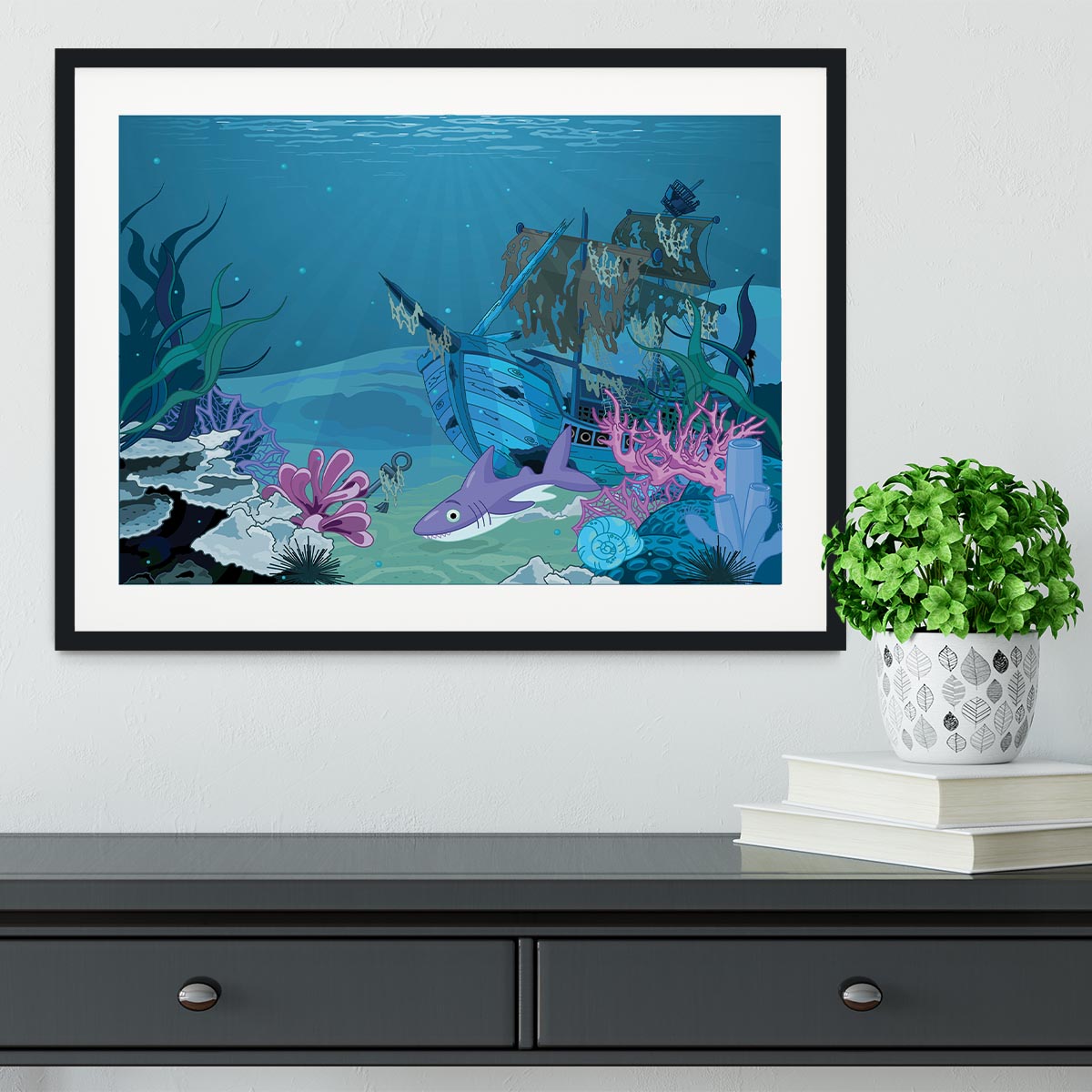 scene with old pirate ship Framed Print - Canvas Art Rocks - 1