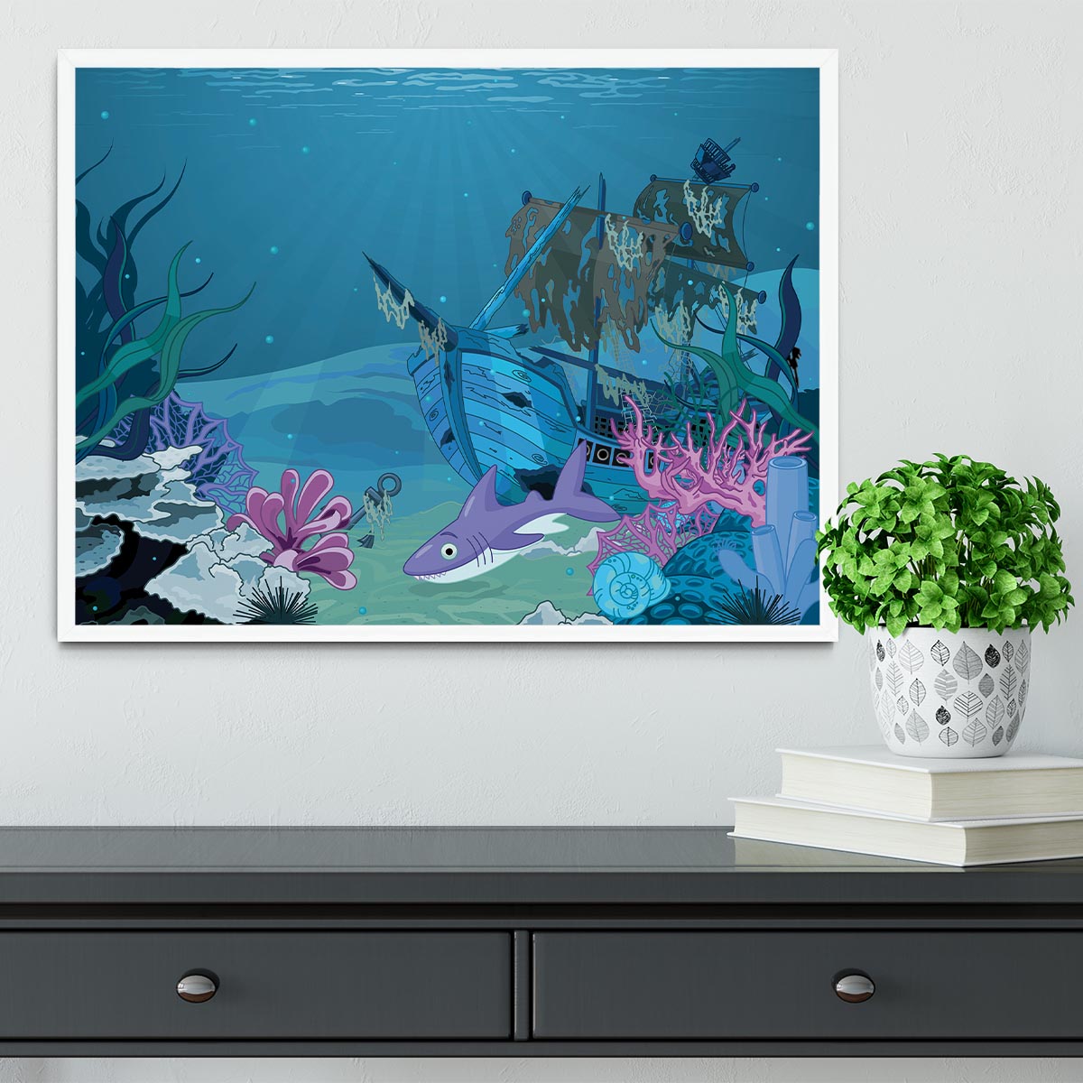 scene with old pirate ship Framed Print - Canvas Art Rocks -6