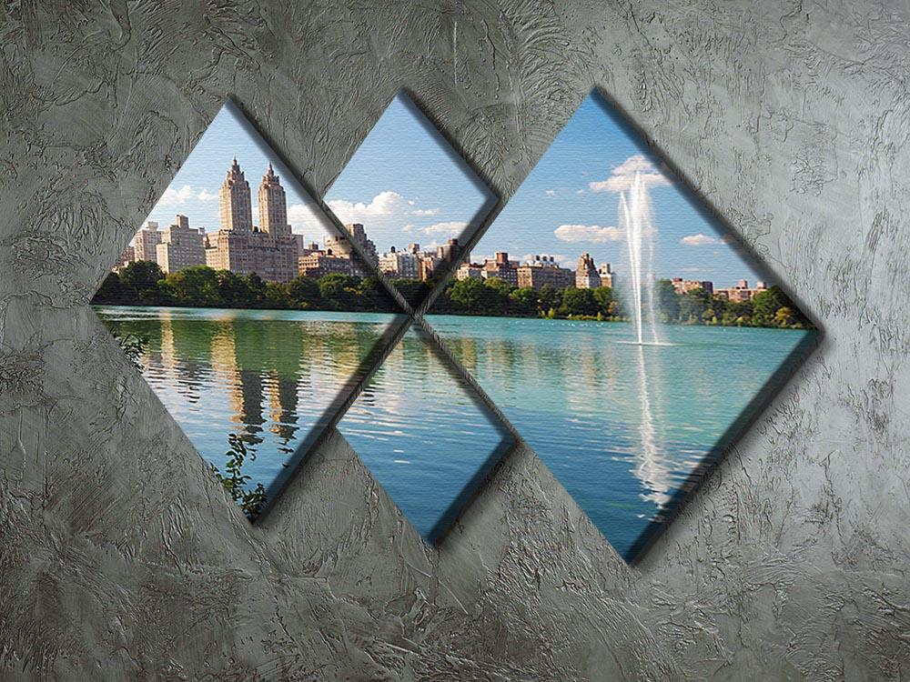 skyline with skyscrapers and trees lake reflection 4 Square Multi Panel Canvas - Canvas Art Rocks - 2
