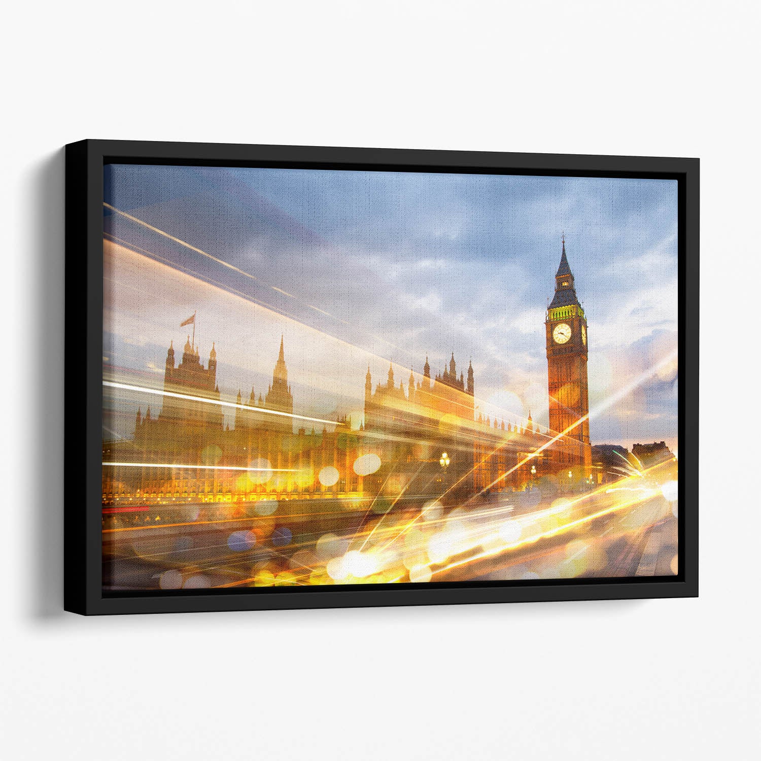 sunset Big Ben and houses of Parliament Floating Framed Canvas