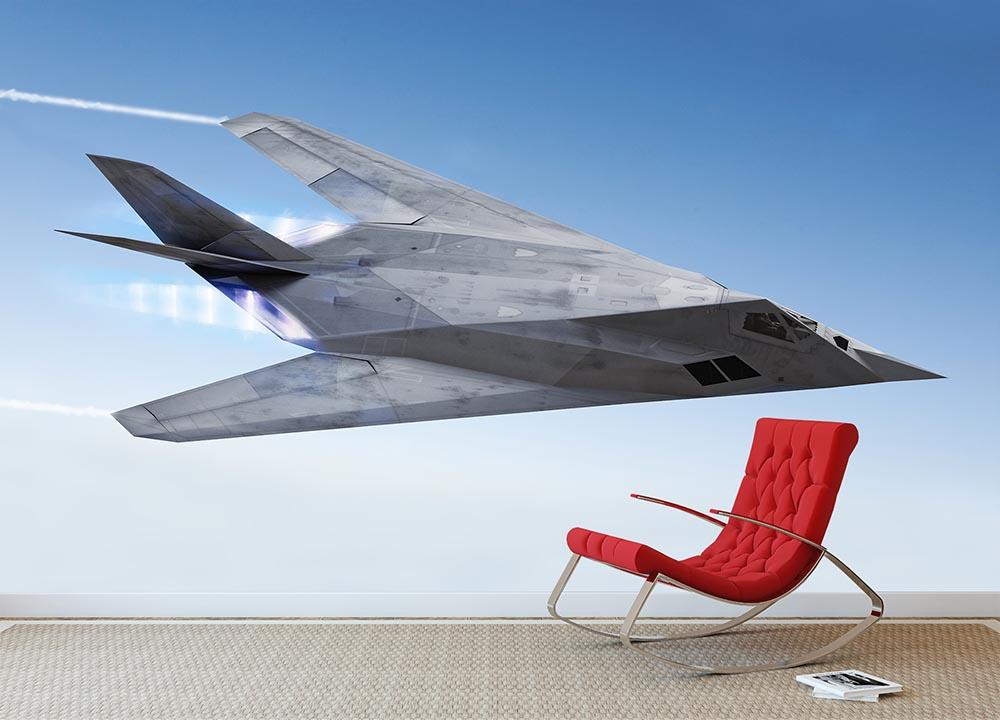 tealth aircraft streaking through the sky Wall Mural Wallpaper - Canvas Art Rocks - 2