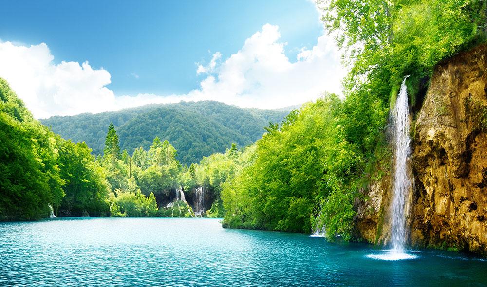 waterfall in deep forest Wall Mural Wallpaper - Canvas Art Rocks - 1