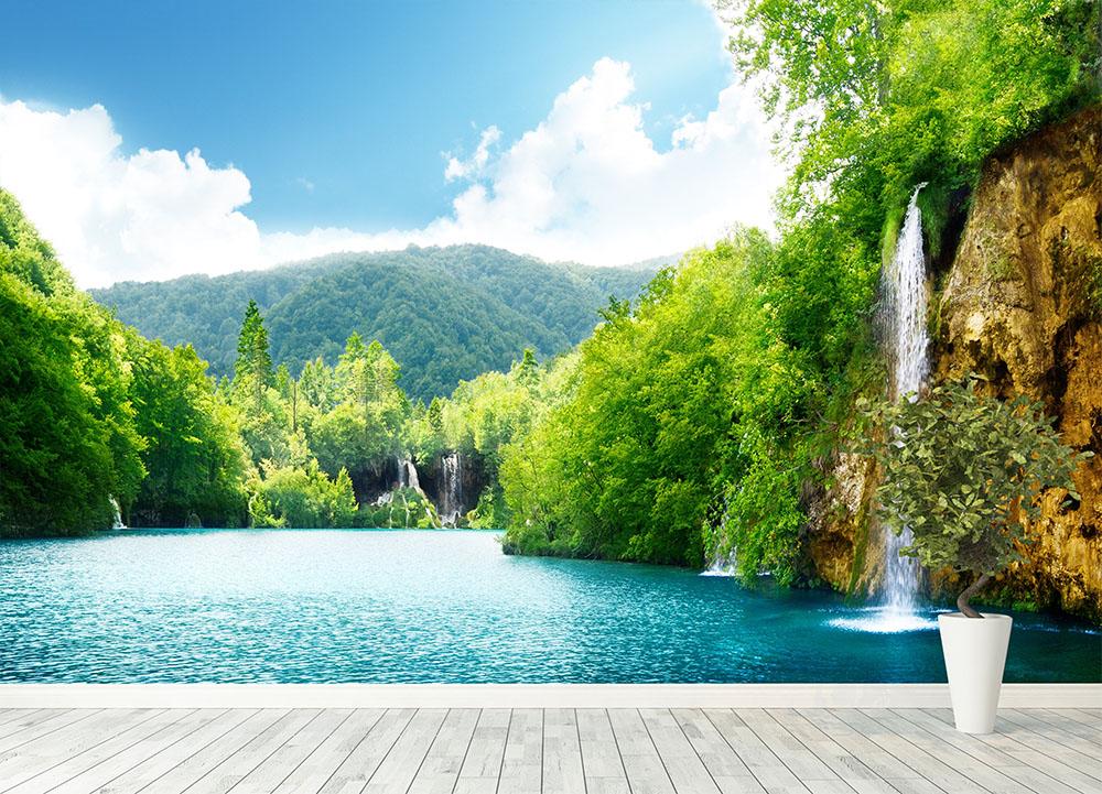 waterfall in deep forest Wall Mural Wallpaper - Canvas Art Rocks - 4