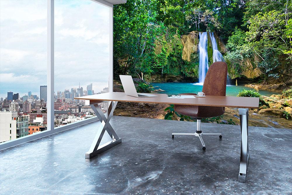 waterfall in deep green forest Wall Mural Wallpaper - Canvas Art Rocks - 3