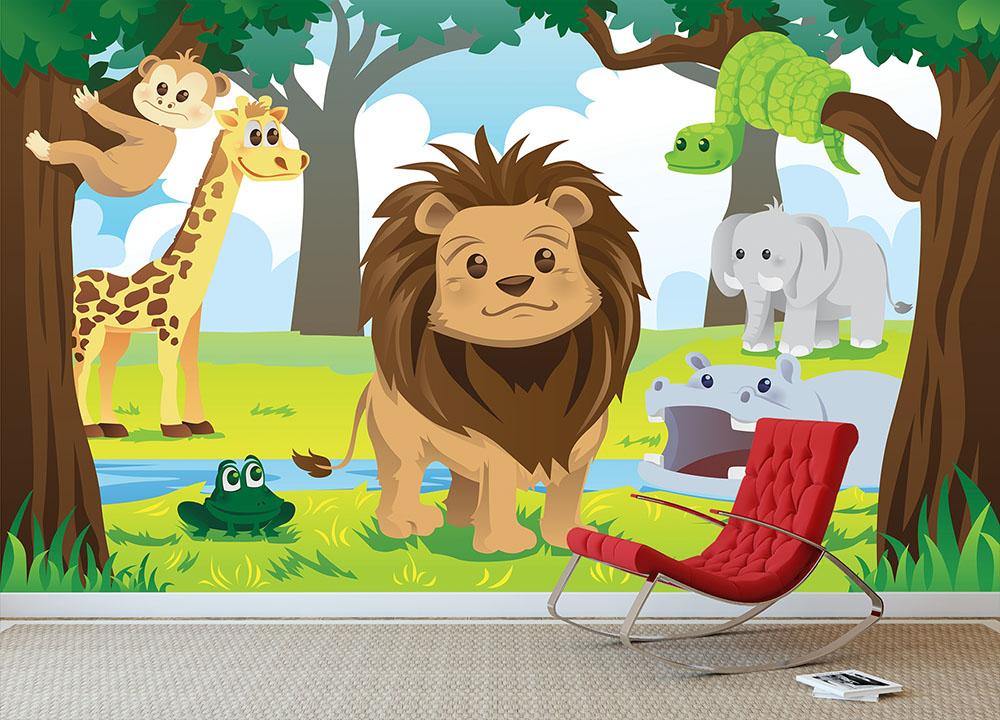 wild jungle animals in the animal kingdom Wall Mural Wallpaper - Canvas Art Rocks - 3