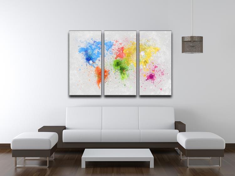world map painting 3 Split Panel Canvas Print - Canvas Art Rocks - 3