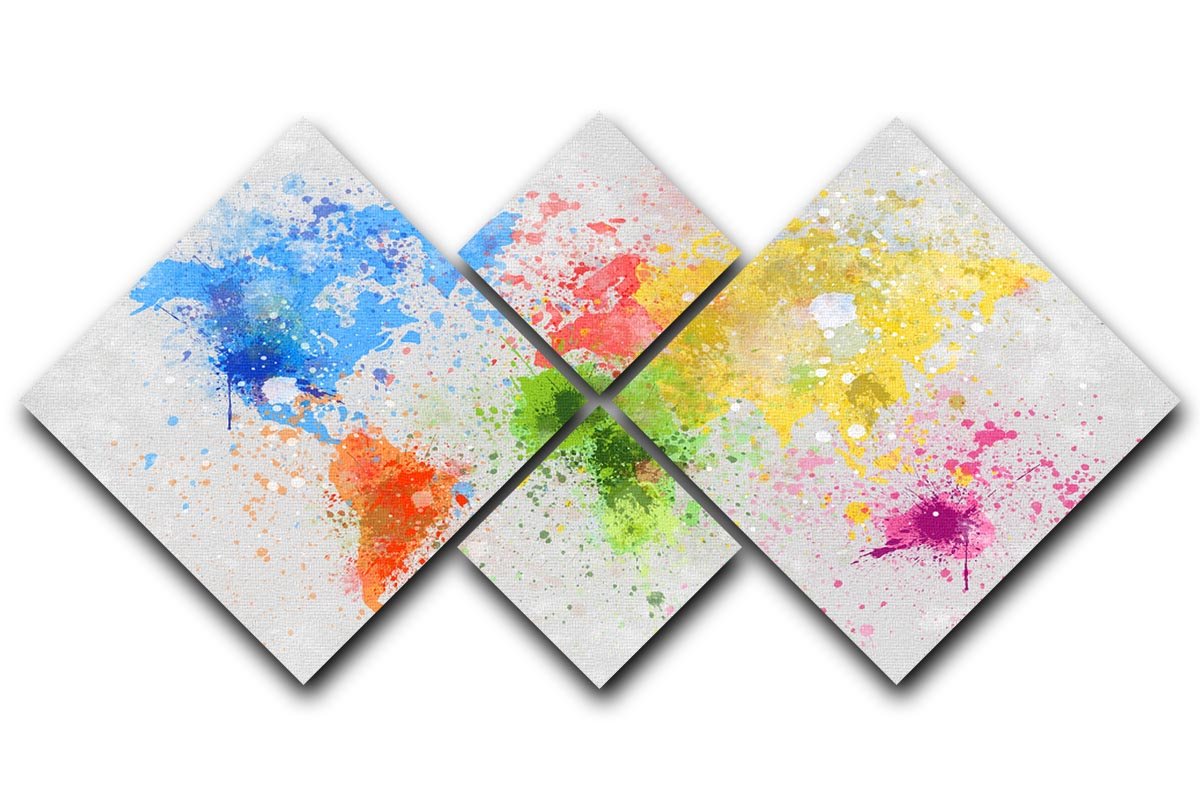 world map painting 4 Square Multi Panel Canvas - Canvas Art Rocks - 1