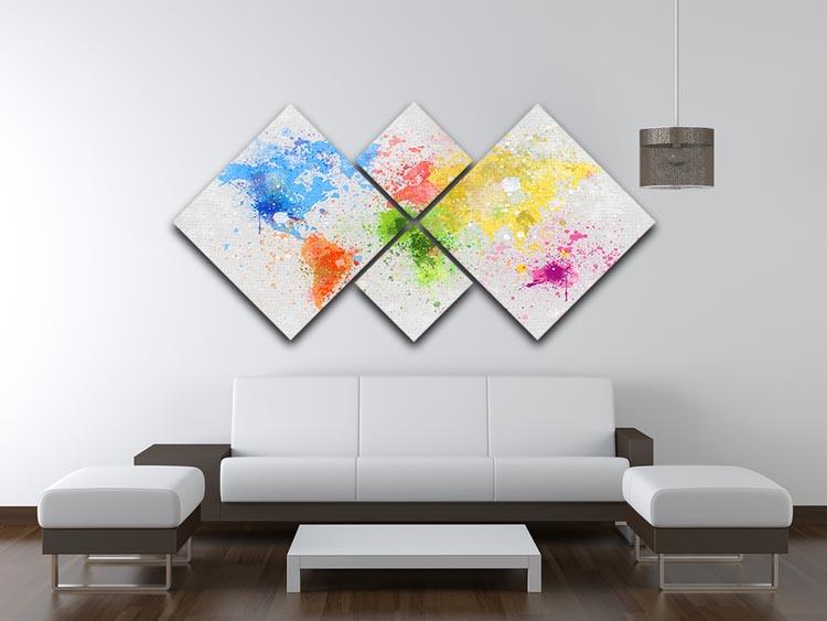 world map painting 4 Square Multi Panel Canvas - Canvas Art Rocks - 3