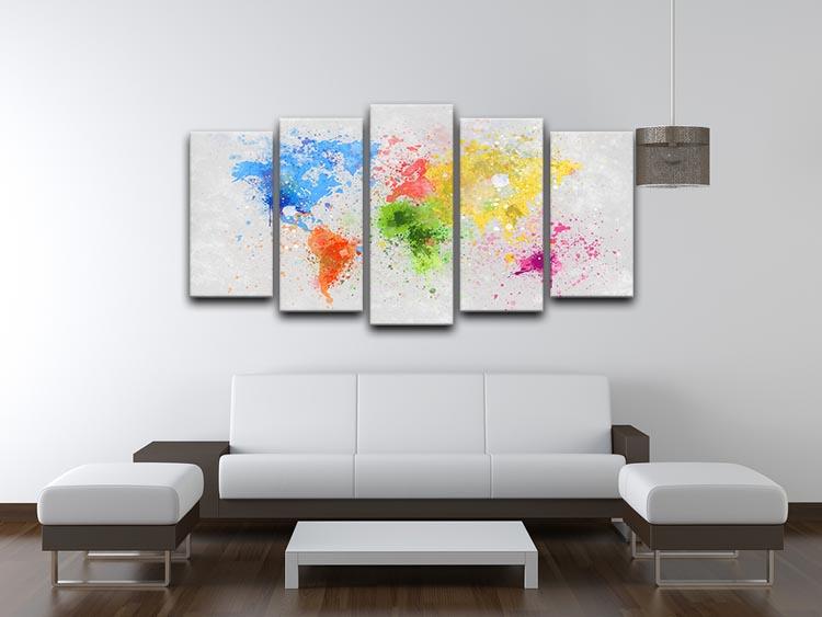 world map painting 5 Split Panel Canvas  - Canvas Art Rocks - 3
