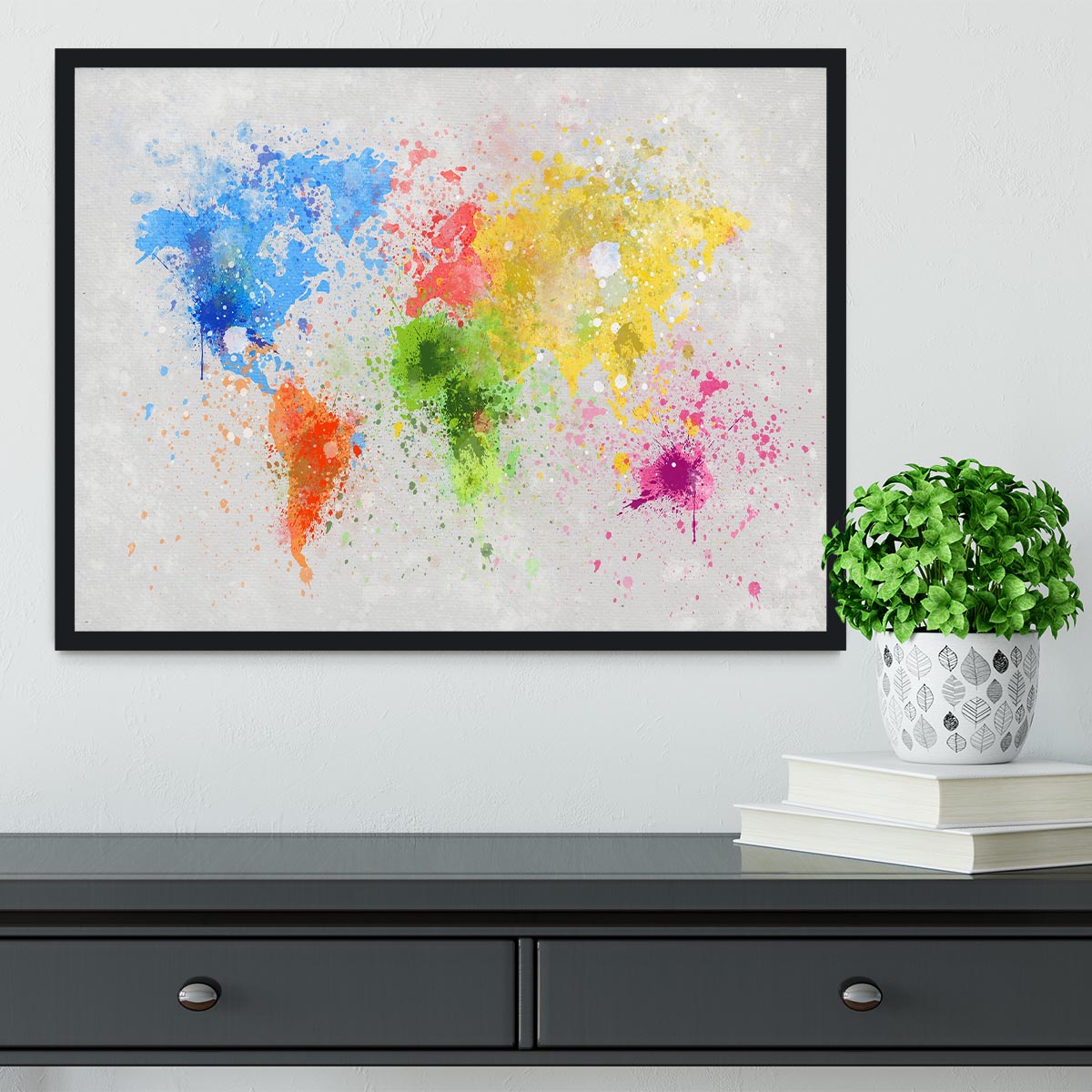 world map painting Framed Print - Canvas Art Rocks - 2
