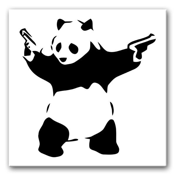 Banksy Panda with Guns print for monochrome animal wall art