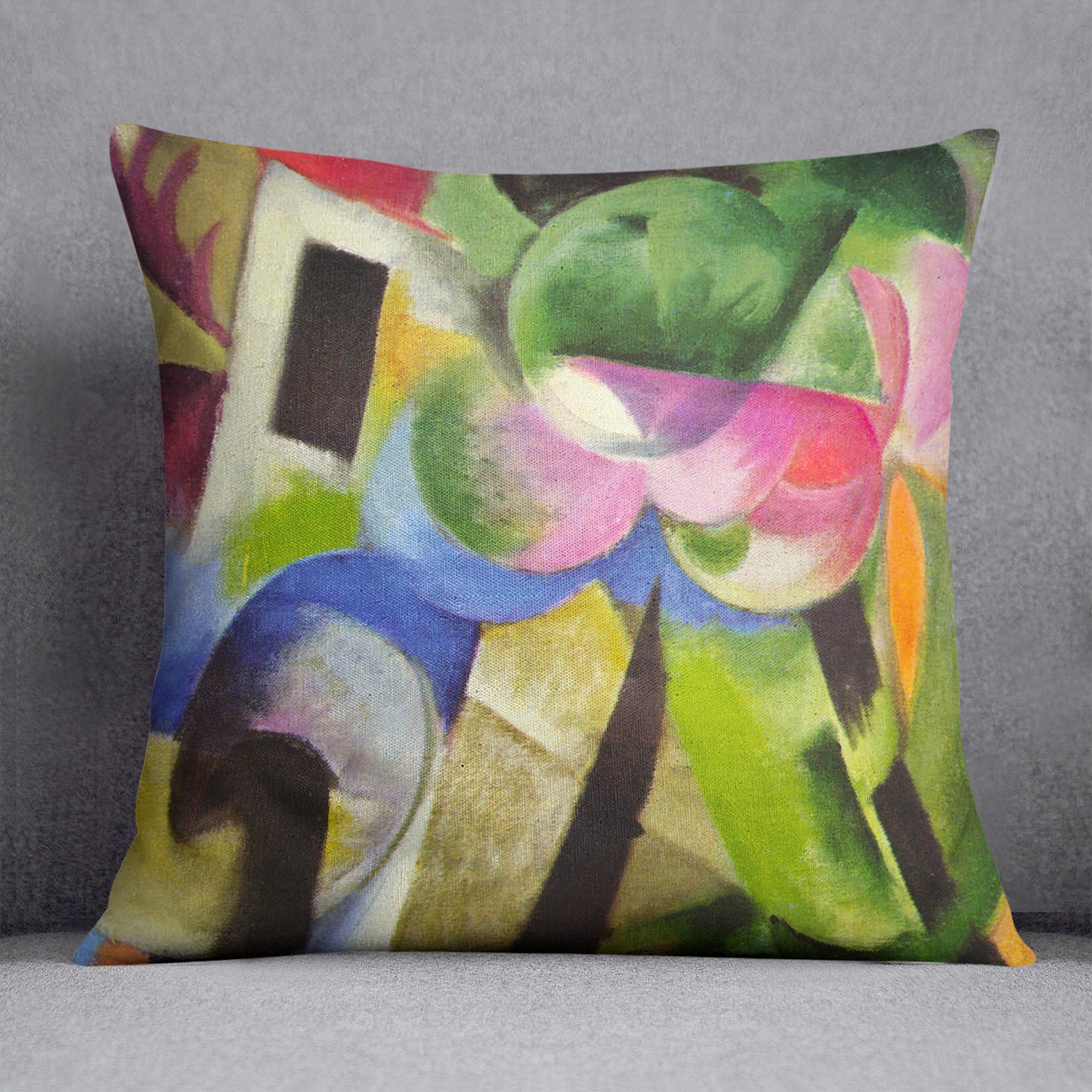 House with Trees by Franz Marc abstract cushion for colourful room styling