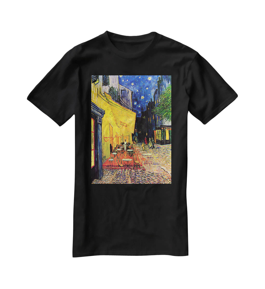 Van Gogh art T-shirt with The Terrace Cafe artwork printed on a black tee