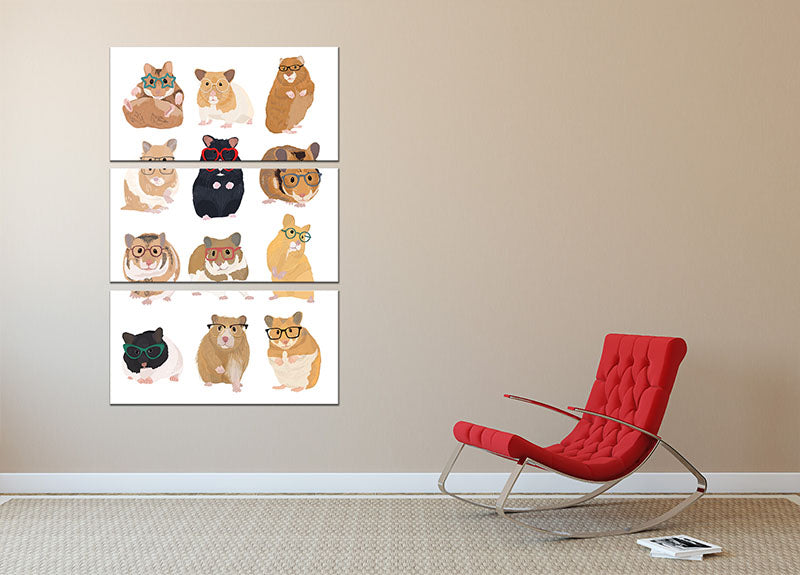 12 Hamsters In Glasses 3 Split Panel Canvas Print - 1x - 2