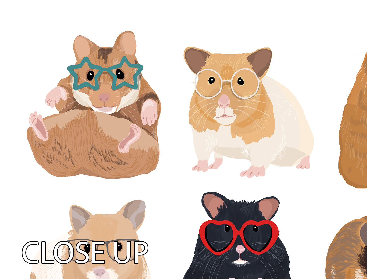 12 Hamsters In Glasses 3 Split Panel Canvas Print - 1x - 3