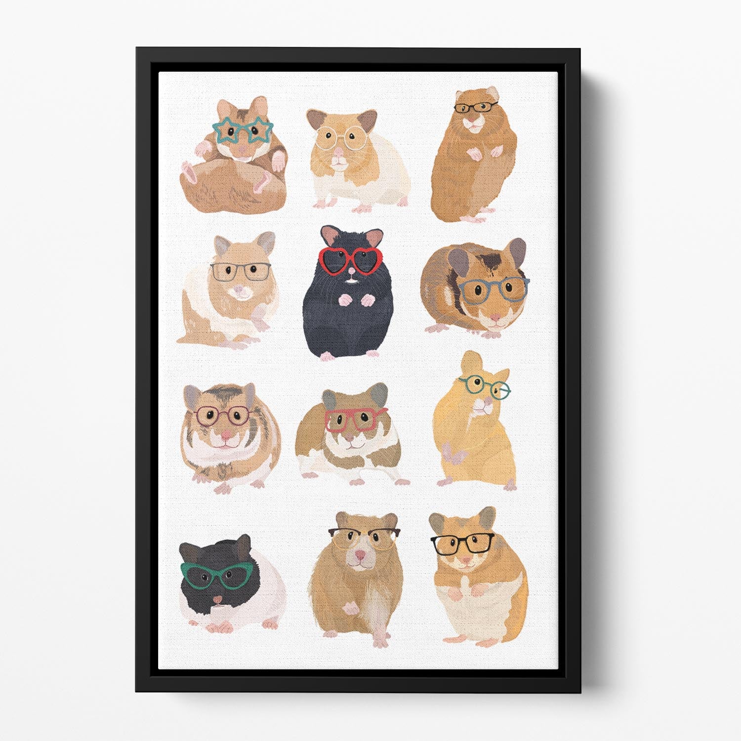 12 Hamsters In Glasses Floating Framed Canvas - 1x - 2