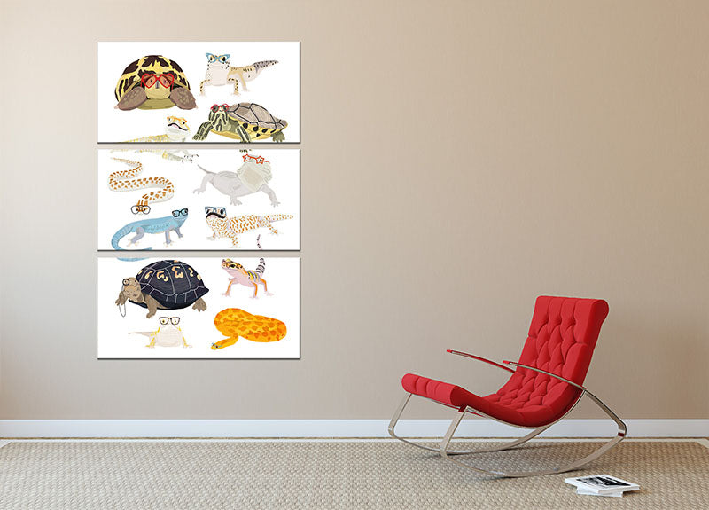 12 Reptiles In Glasses 3 Split Panel Canvas Print - 1x - 2