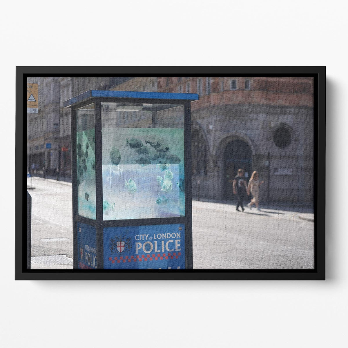 Banksy Fish Police Box Floating Framed Canvas | Canvas Art Rocks