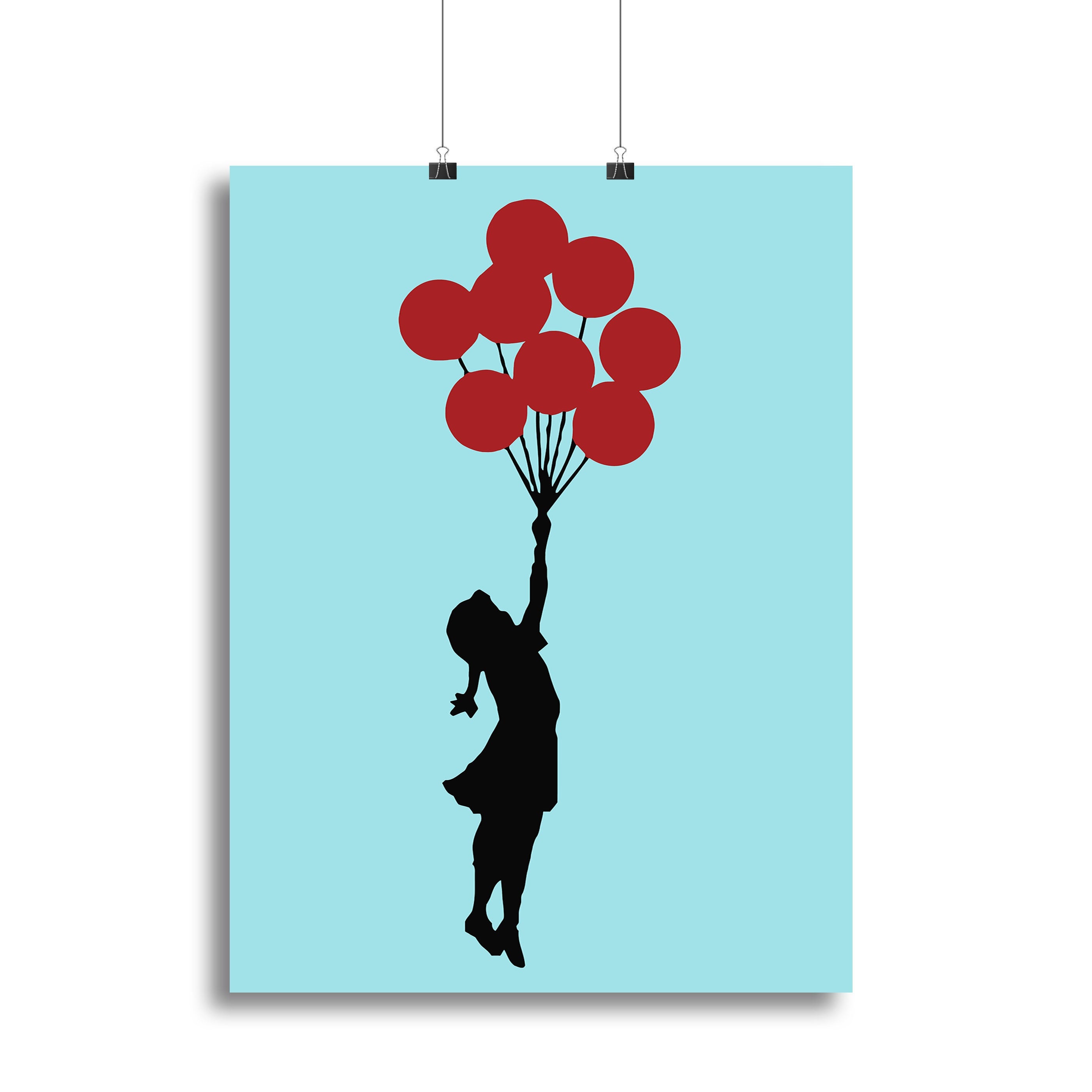 Banksy Flying Balloon Girl Light Blue Poster - Unframed