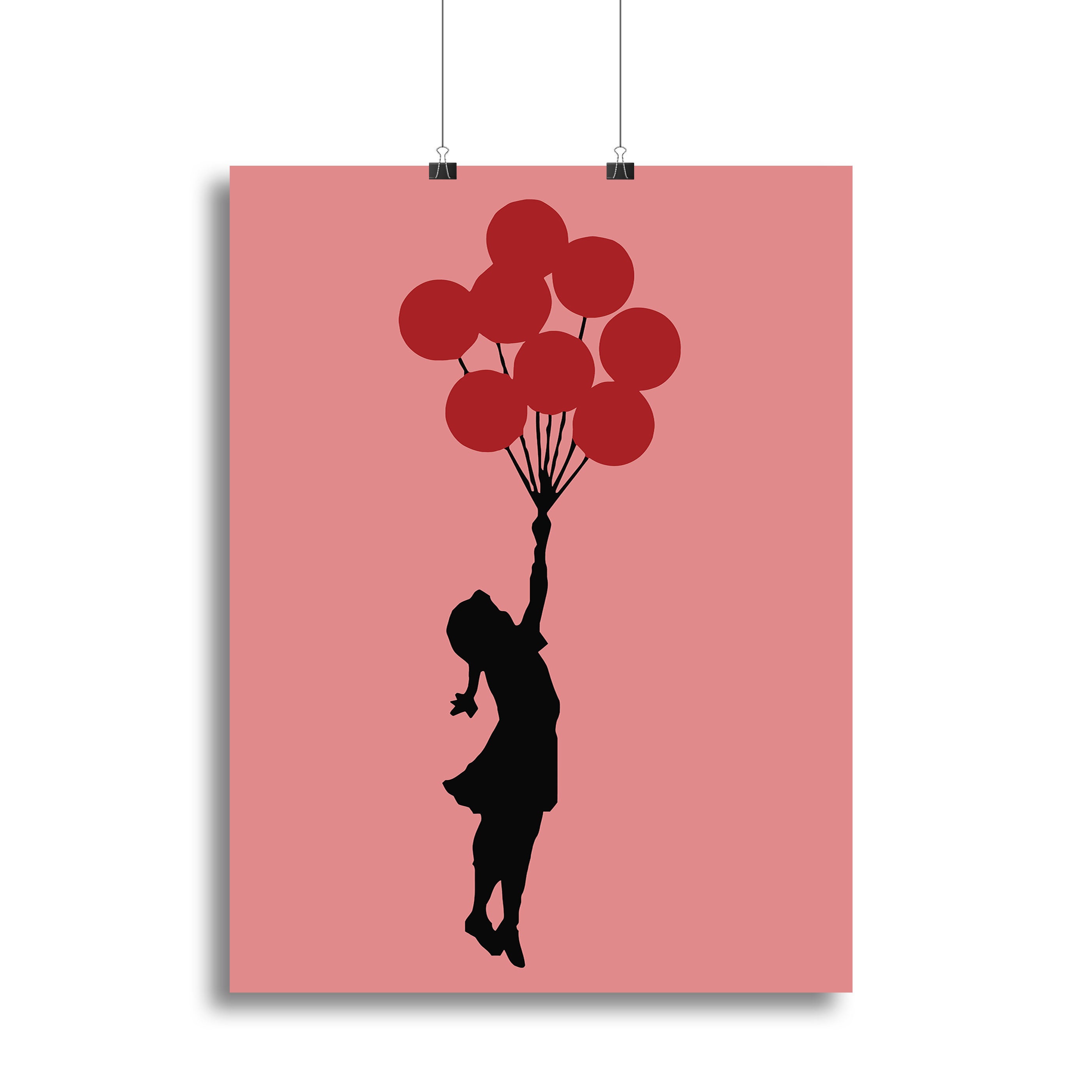 Banksy Flying Balloon Girl Red Poster - Unframed