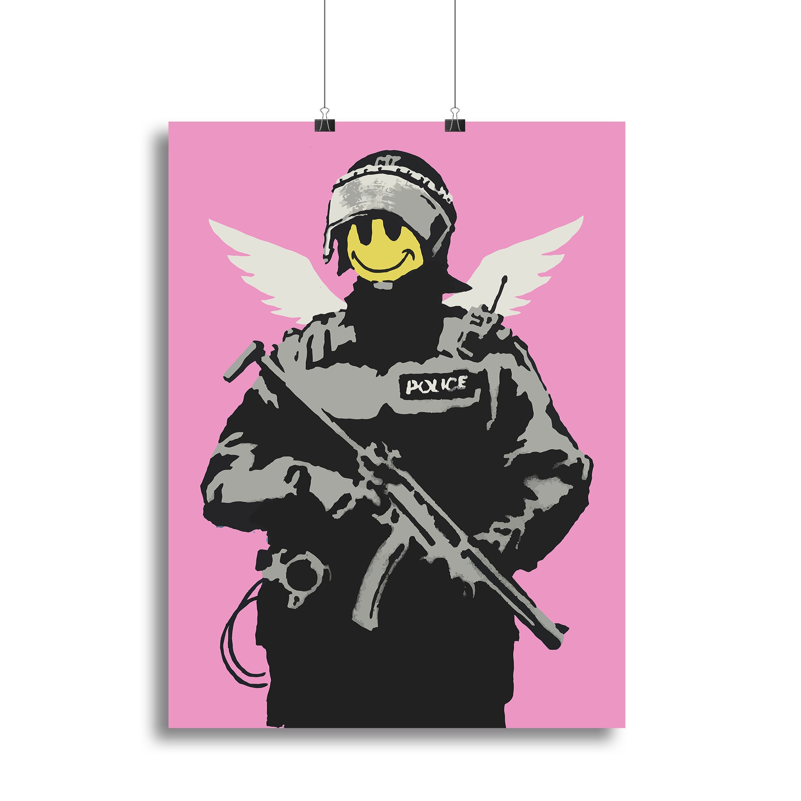 Banksy Smiley Angel Policeman Pink Poster - Unframed