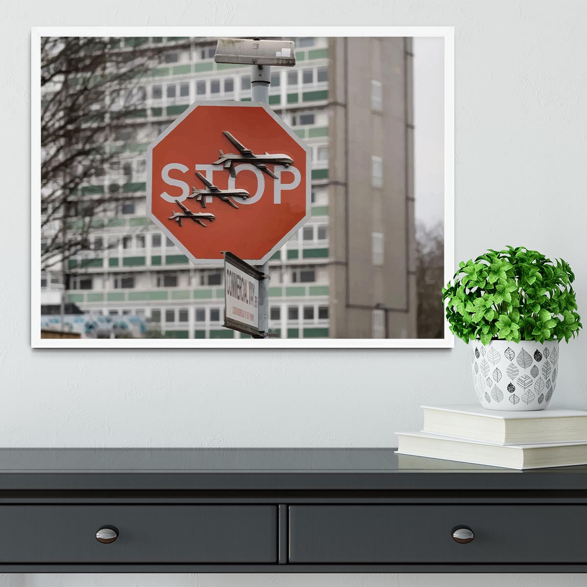Banksy Stop Sign End War Framed Print - Canvas Art Rocks -6