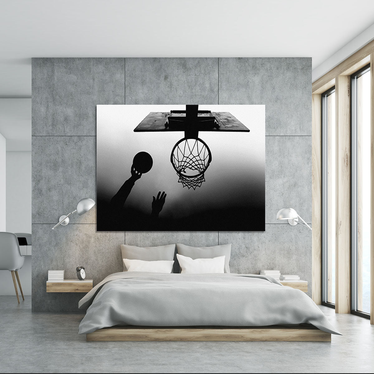 Black And White Basketball Hoop Canvas Print or Poster - 1x - 5