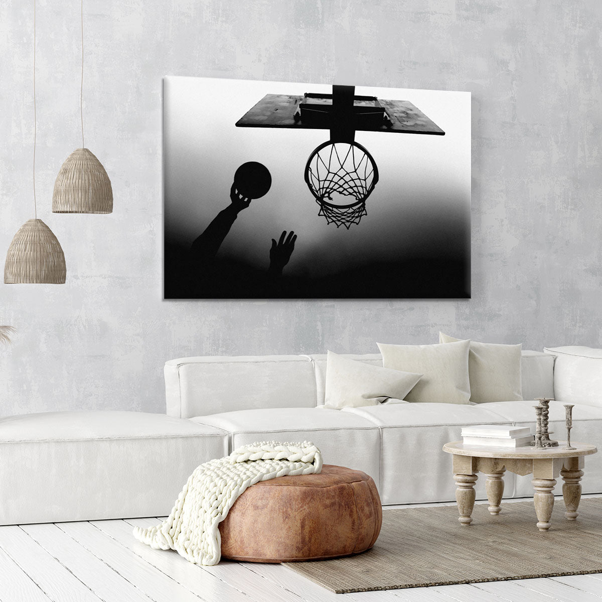 Black And White Basketball Hoop Canvas Print or Poster - 1x - 6
