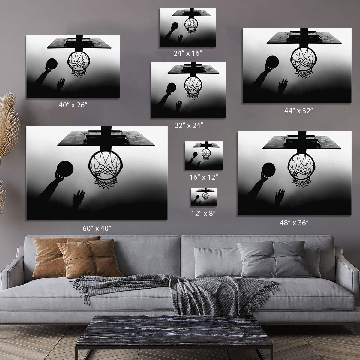 Black And White Basketball Hoop Canvas Print or Poster - 1x - 7