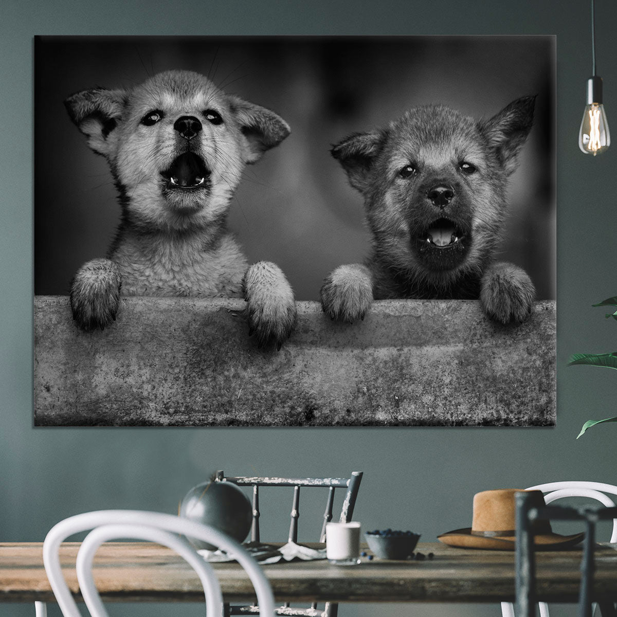 Black and White Puppies Canvas Print or Poster - 1x - 3