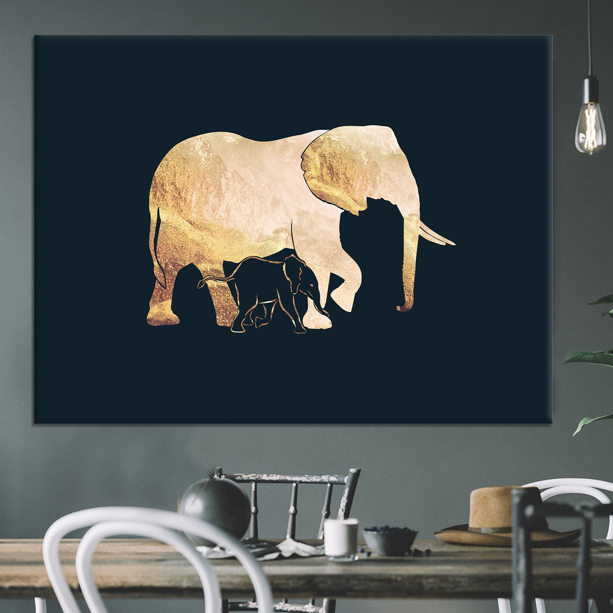 Black gold elephants 2 Canvas Print or Poster - 1x - 3