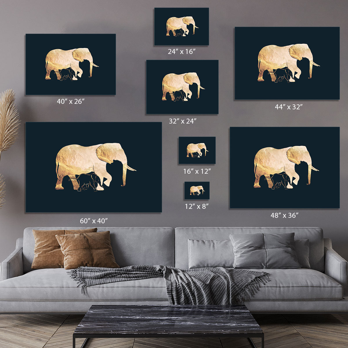 Black gold elephants 2 Canvas Print or Poster - 1x - 7