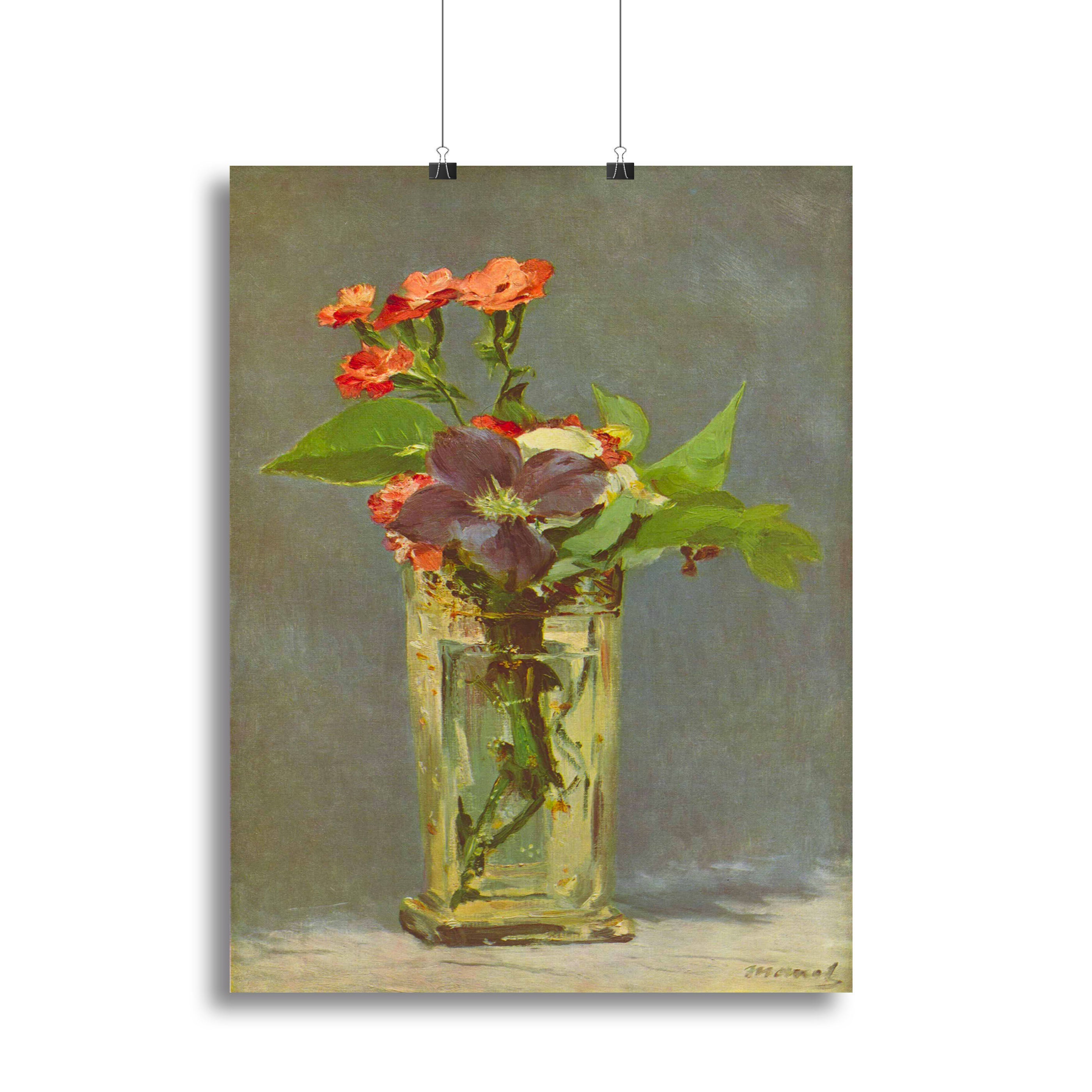 Carnations and Clematis in a Crystal Vase by Manet Poster - Unframed