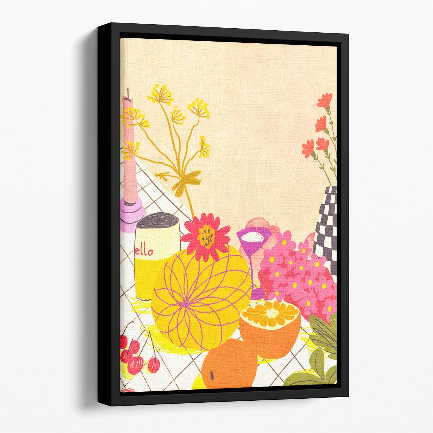 Citrus and flowers Floating Framed Canvas - Canvas Art Rocks - 1