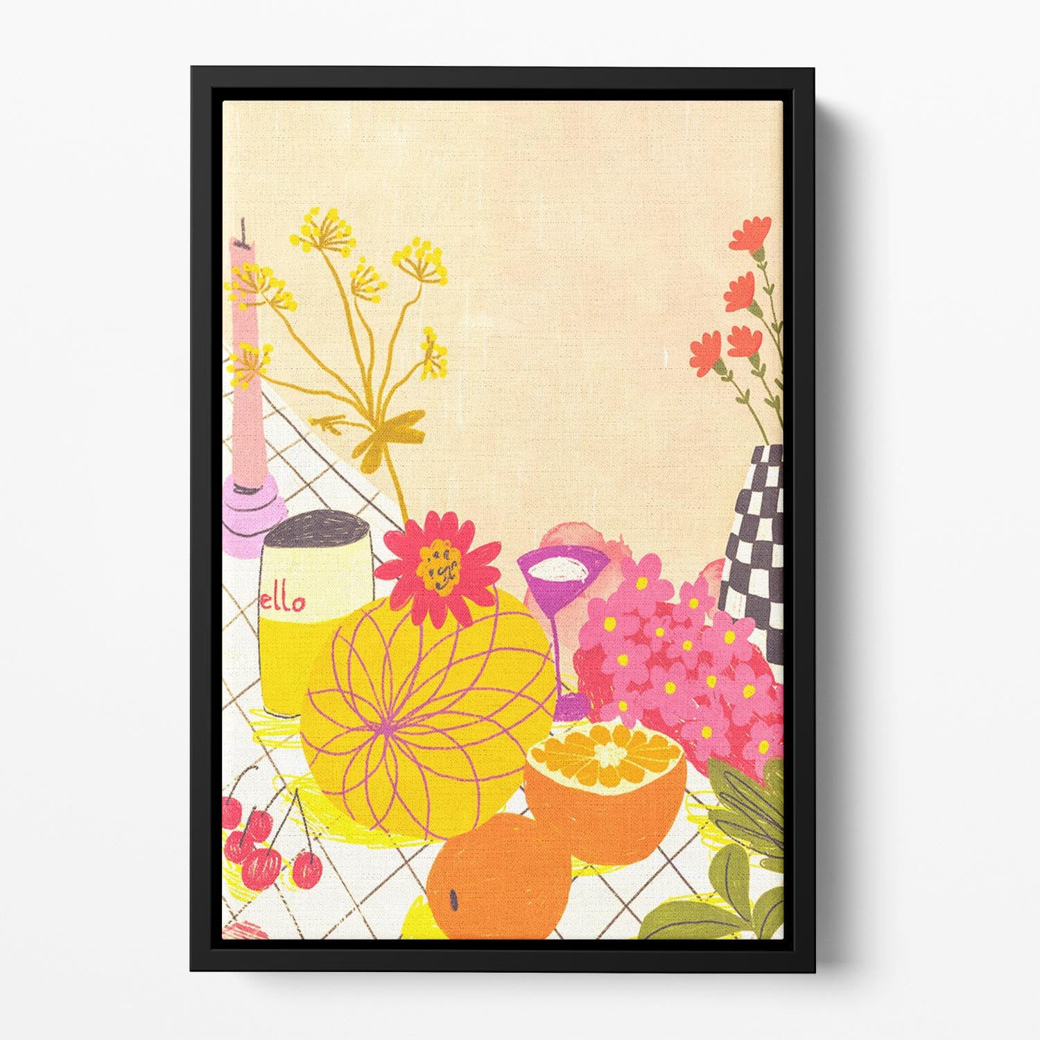 Citrus and flowers Floating Framed Canvas - Canvas Art Rocks - 2